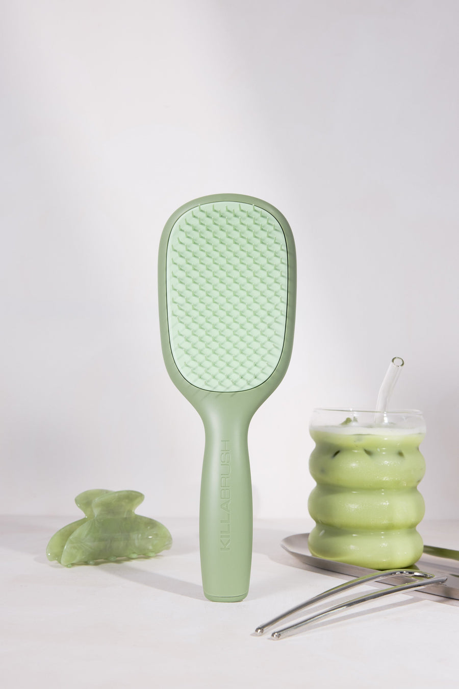 KILLABRUSH The Original Paddle antimicrobial detangling paddle hair brush in matcha green
